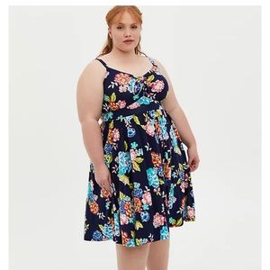 Torrid Supersoft Navy & Floral MIDI Dress, sz 3